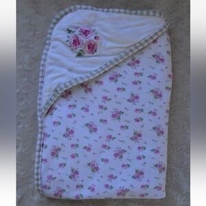 Kyle & Deena Rose Baby Blanket Floral Flower Hooded White Green Pink Plaid Trim